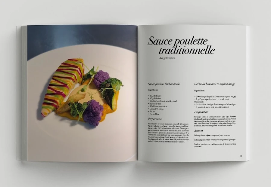 Jeremy Delrieu livre Page intérieure du livre de cuisine Arte Povera avec recette et photographie culinaire